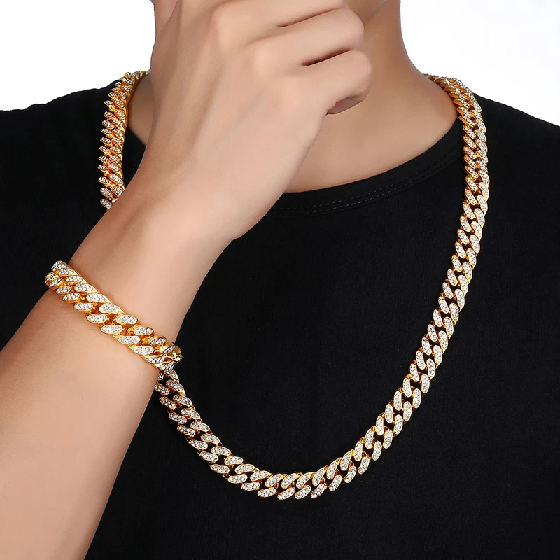 D& Z Мужская Мода Bling Iced Out Кристалл Стразы кубинское звено цепочка на шею для мужчин рок хип хоп ювелирные изделия