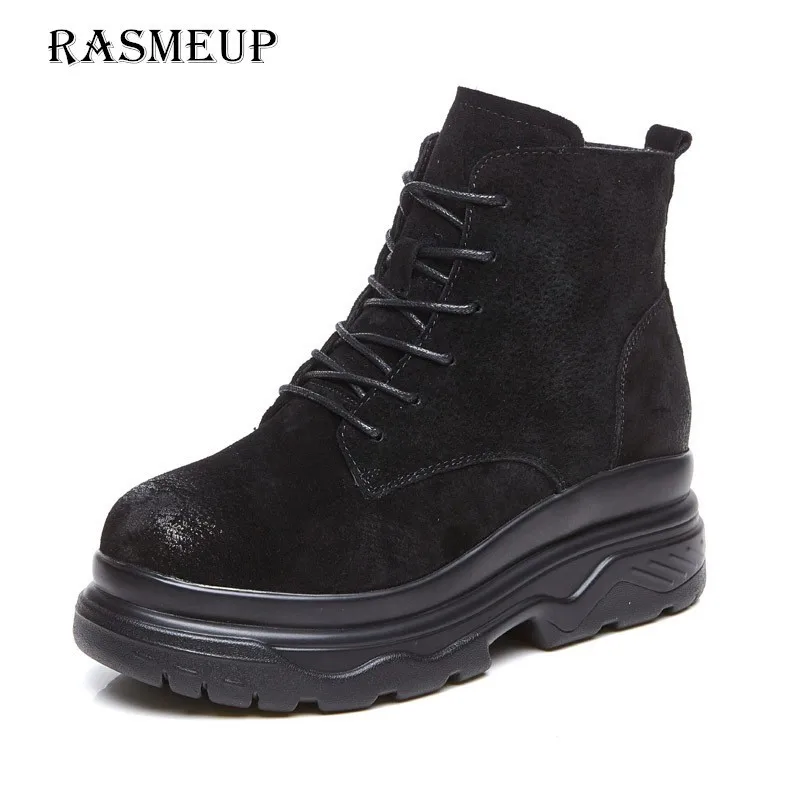 Женские зимние ботинки RASMEUP теплые из натуральной кожи на платформе черного