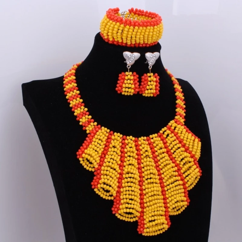2017 модные африканские индийские свадебные бусы Дубай набор оранжевого золота