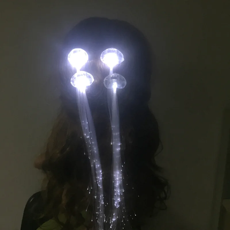 Pinza de pelo Led blanca para decoraci&oacute;n de bodas, horquilla de alambre de fibra &oacute;ptica emisor de luz, trenzas de seda luminosas para estilismo, 100 Uds.-2