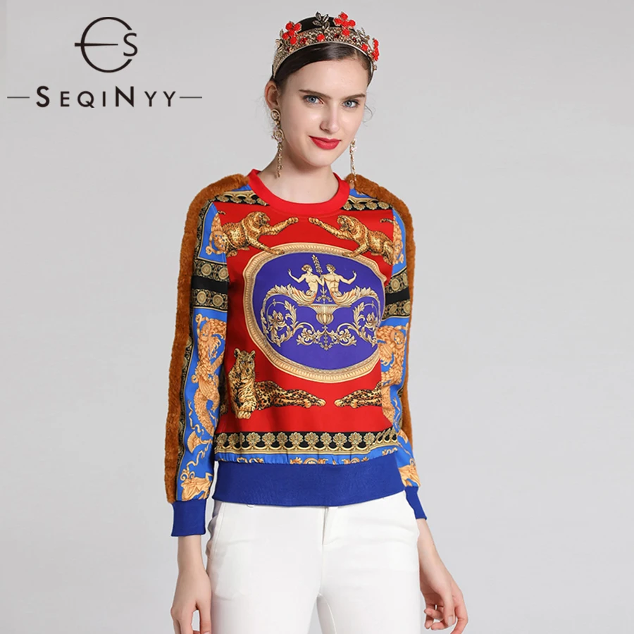 SEQINYY, винтажный Топ, новая мода, весна-осень, длинный рукав, Леопардовый принт, пэчворк, роскошный подиум, красные толстовки для женщин