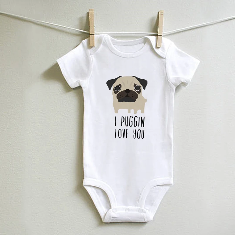 I Puggin Love You боди для малышей забавные хлопковые детские боди с короткими рукавами и принтом мопса для маленьких мальчиков и девочек