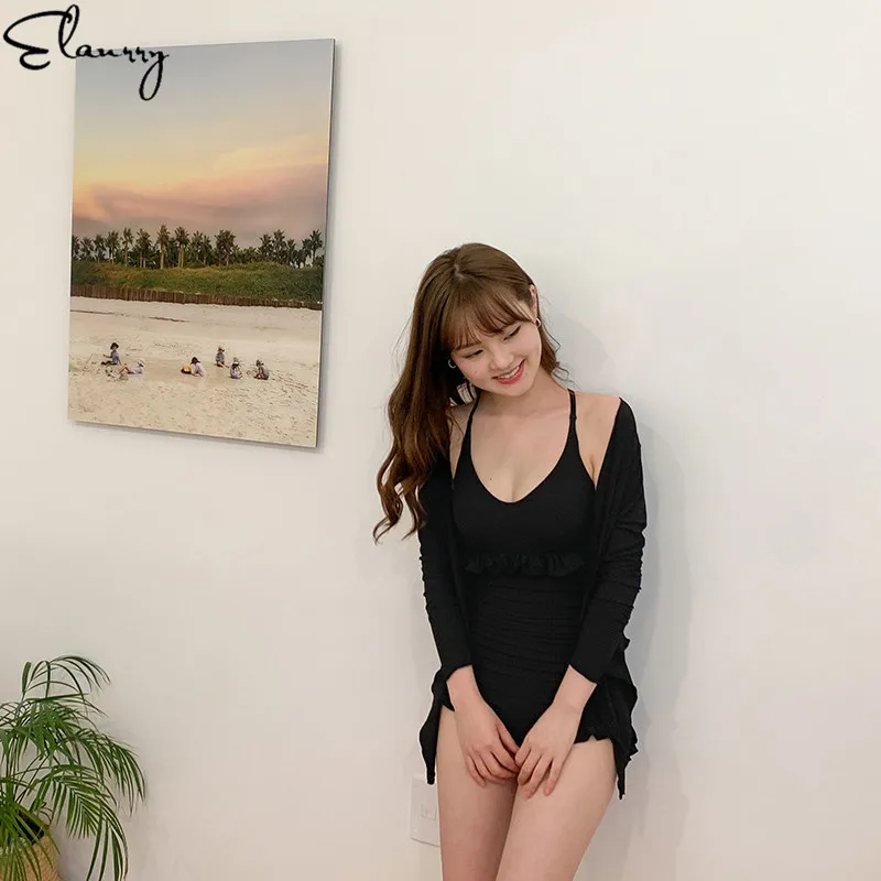 Женский цельный купальник монокини пляжная одежда с длинными рукавами летний