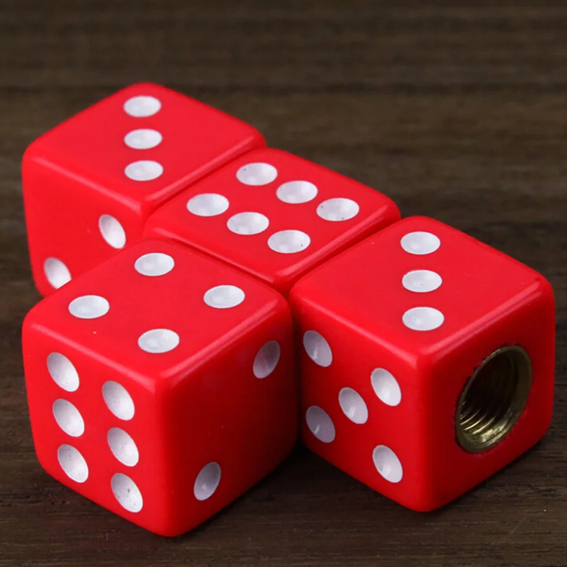 

4 PCS Red Transparent Dice Valve Caps Car Auto Valve Stem Caps for Car Auto Bicycle Motorcycle