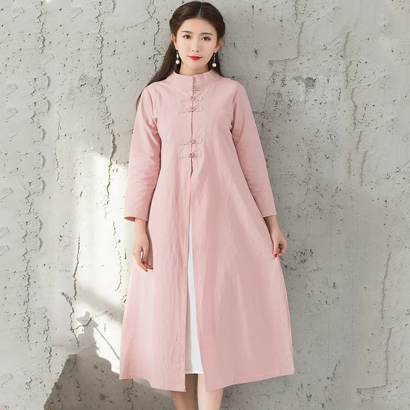 Женская Длинная ветровка из хлопка и льна свободная длинная куртка в