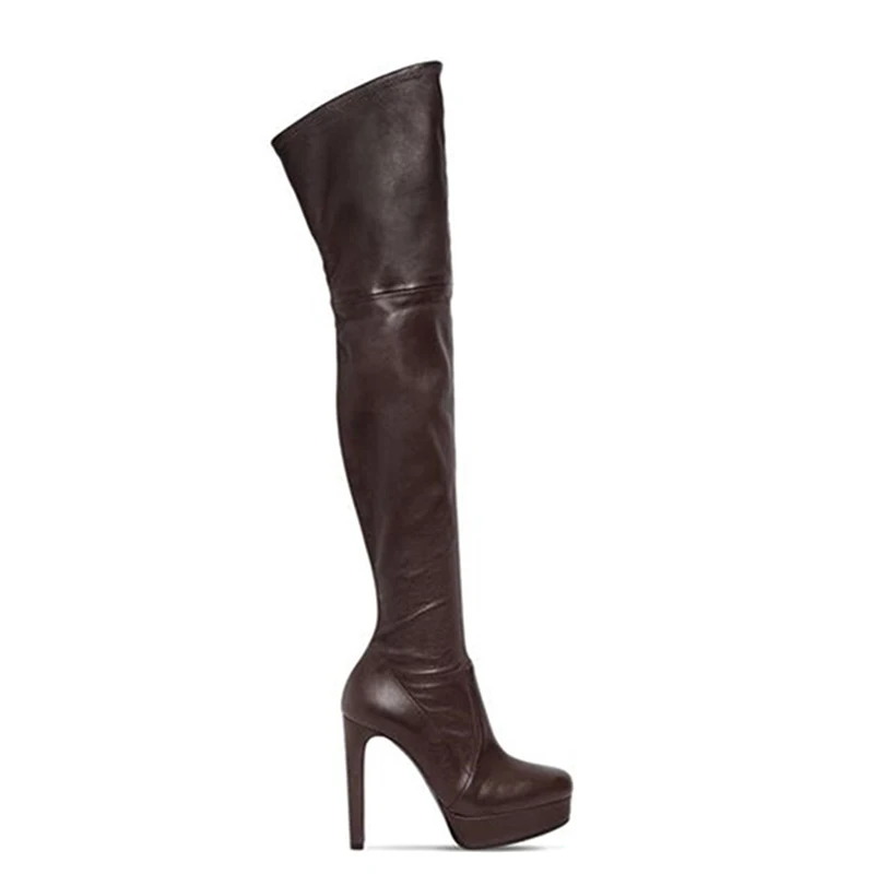 WETKISS Over The Knee Boots High Heels Platform Lady Shoes Women Round Toe PU Footwear Short Plush Warm Female boots Winter