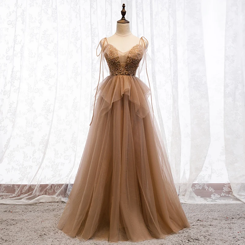 SSYfashion темно-желтого цвета с v-образным вырезом, без рукавов, со шнуровкой на спине пол-Длина вечернее официальное платье Для женщин Элегантный изготовленный на заказ вечерние платья - Цвет: Dark Yellow