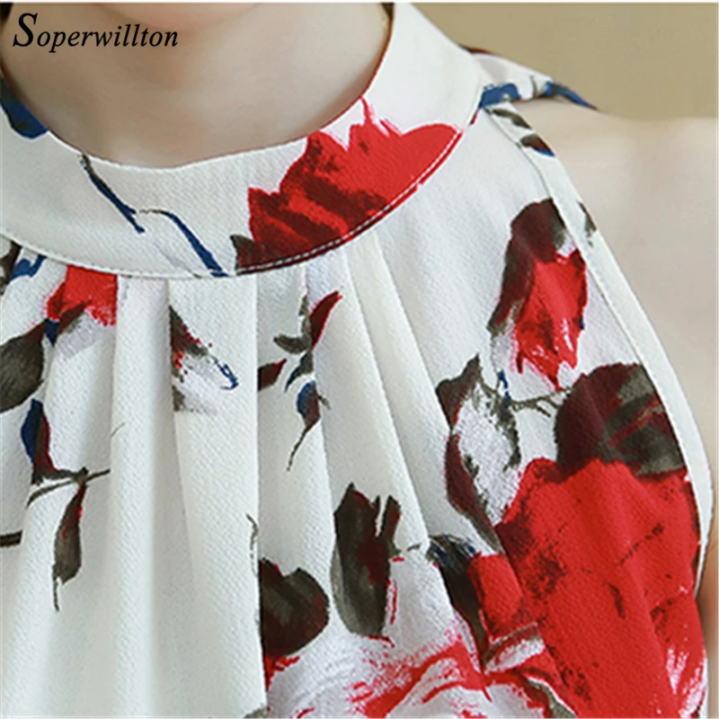 2018 New Summer Fashion Sleeveless Flower Chiffon Blouse Womens Tops Shirts Sexy Slim Large Size Print Shirt Blusas Femaine |