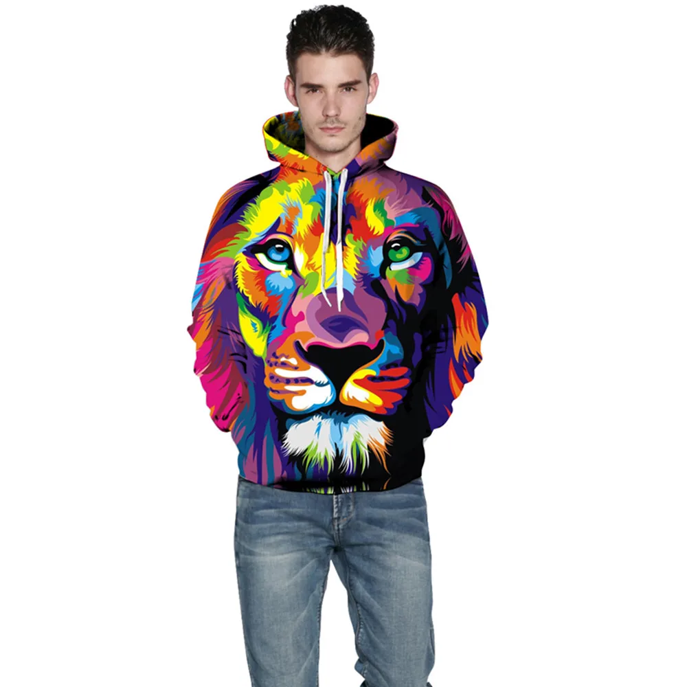 Мужские и женские толстовки с 3d принтом льва спортивные костюмы красочные Harajuku