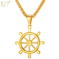u7 gold navy necklace rudder charms pendant for women men jewelry stainless steel antique anchor inspirational jewelry gift