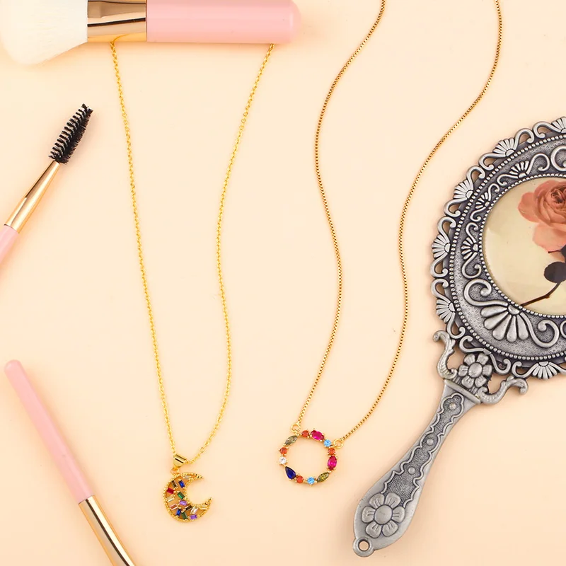 FLOLA изящное ожерелье с Луной длинное кубическим цирконием разноцветное колье