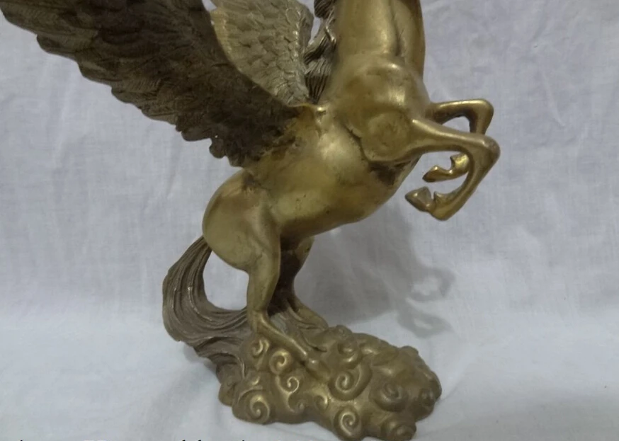 SCY Elegant old S2696 9&quot Chinese Brass Year Zodiac Wealth Animals Fly Myth Up Horse Bronze Statue (A 0319 discount 35%) | Дом и сад