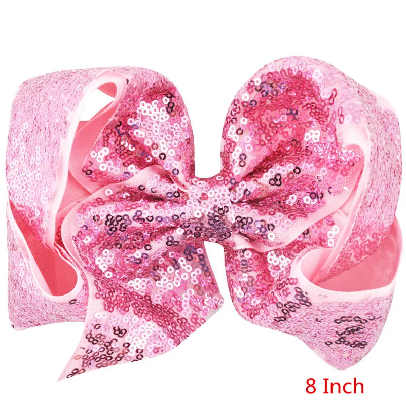 Baby Pink Прекрасный 8 дюймов/6 дюймов дети девушки Радуга большой бант для волос Блестки для волос аксессуары для женщин Сияющий Аллигатор заколки на волосы для вечеринки - Цвет: Baby Pink