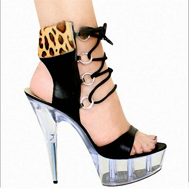 Modern Times 15CM Super-High Heels The Leopard The Nightclubs Princess Crystal Shoes High-Heeled Sandals