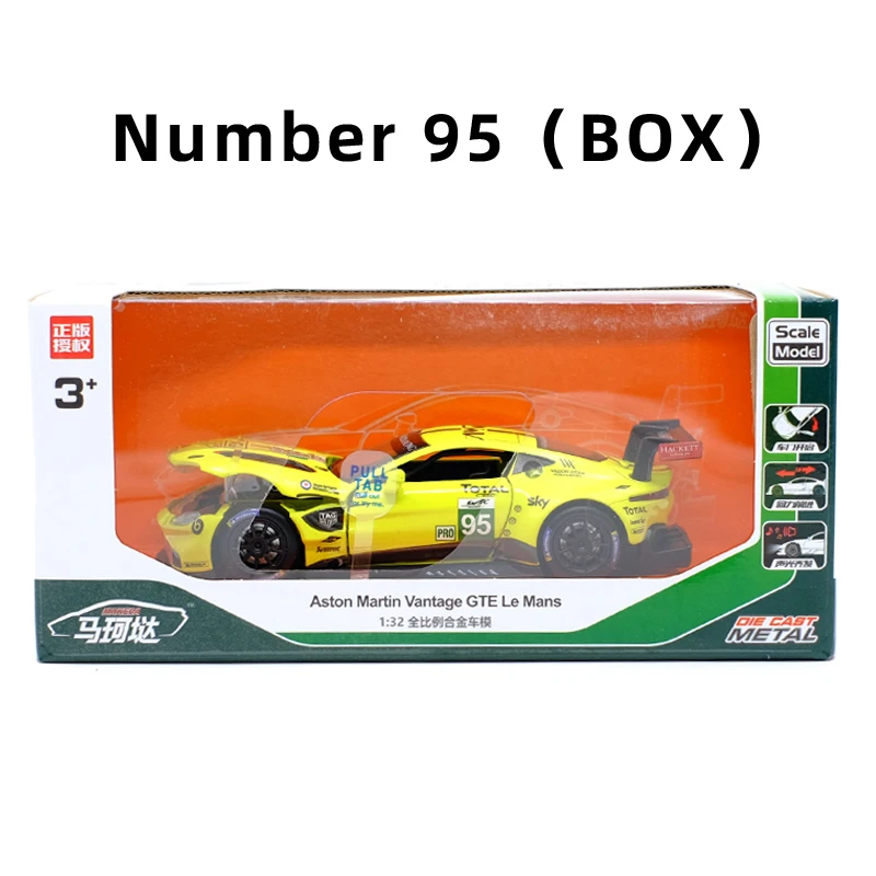 Number 95(BOX) 1:32 Martin vantage GTE Le Mans, модель спортивного автомобиля из сплава, литая под давлением, три двери, открывающийся звуковой светильник, Супер гоночный - Цвет: Number 95(BOX)
