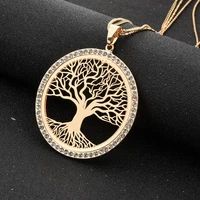 longway 2019 new designer vintage pendants hollow out tree of life gold rhienstone pendant necklace for women sne180004