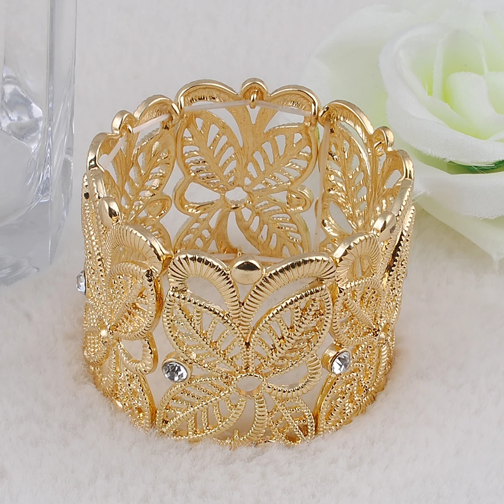 Женский винтажный браслет с полым золотым цветком в форме индейки регулируемые