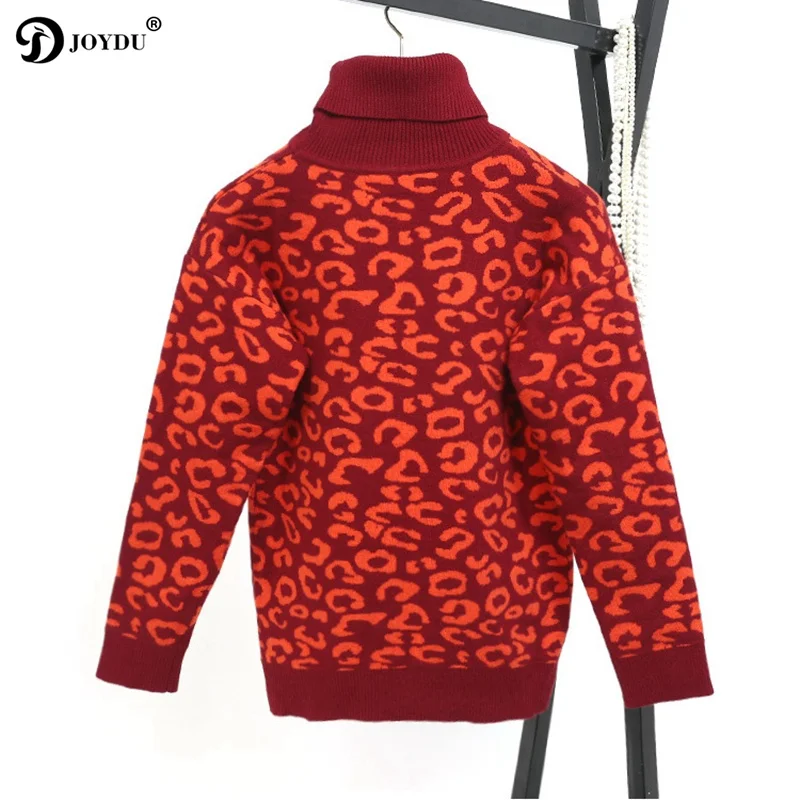 JOYDU pull femme hiver 2018 Runway Winter Chic Turtleneck Sweater Women Leopard Pattern Red Warm Knit Pullover Cool Jumper | Женская