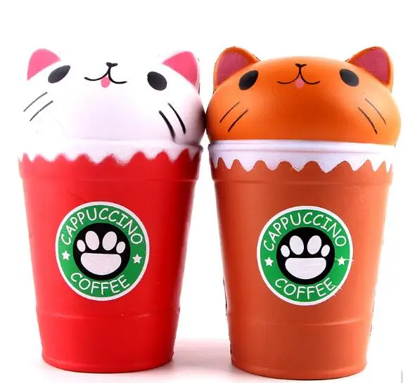 

Jumbo 14CM Kawaii Squishies Jumbo Coffee Cup Cat Gags Practical Jokes Toy Anti-strss Easter Gift Squsihy Toys Slow Rising Straps