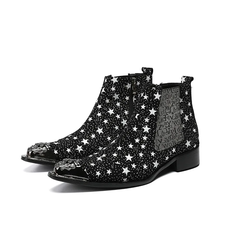 Pentagram Trend Shoes Men's Autumn and Winter Motorcycle Boots Leather Non-slip Metal Steel Toe Chelsea | Обувь