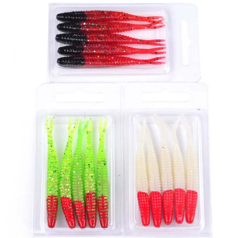 

50PCS Soft Capuchin maggots Fishing Lure Grub worm Silicone Bait Y tail 7cm/2.4g
