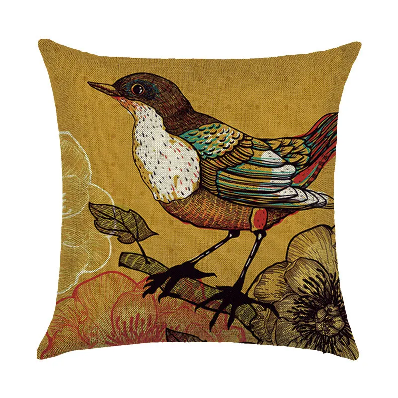 Cotton Linen Cushion Covers Flower Birds Pattern Pillows Cover Decorative Pillowcases For Home Sofa Office Chair Decor Car | Дом и сад