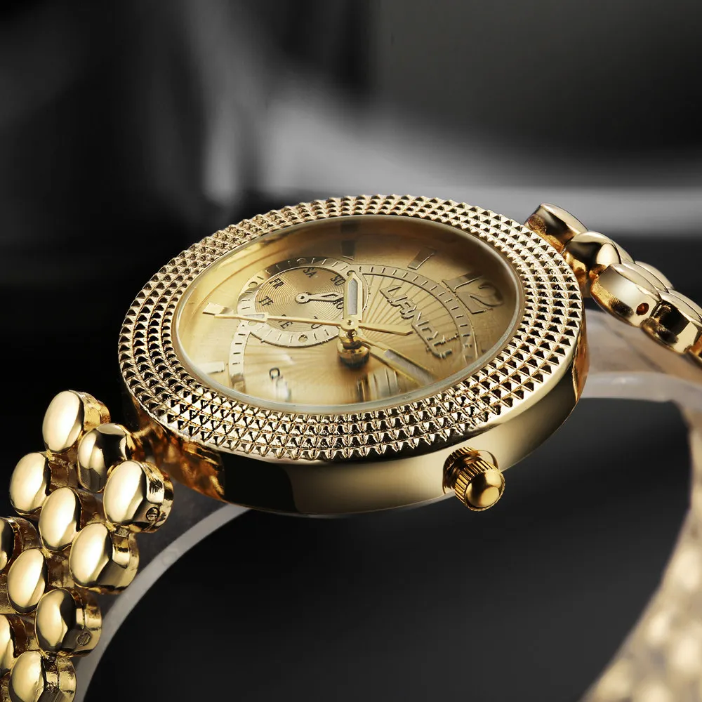 LIANDU Новый Мода Дамы Роскошные Золотые Кварцевые Наручные Часы Женщины браслеты