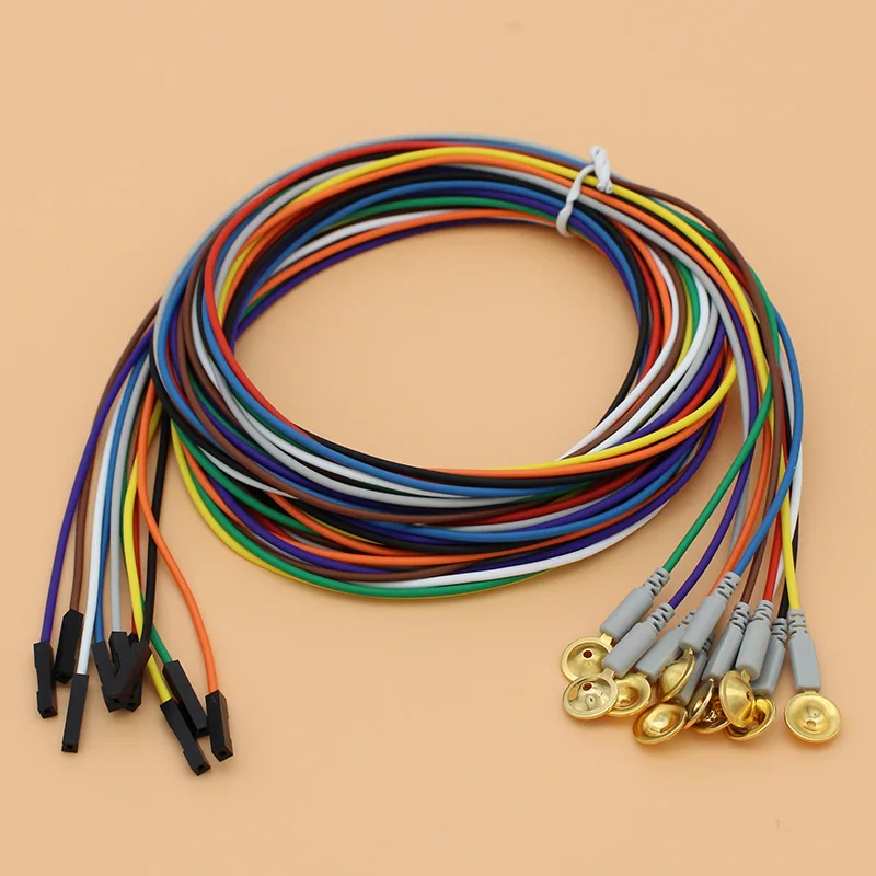 1P Dupont plug EEG AEEG VEEG 10 colors electrode cable, Gold-plated copper electrode, 1.5m cable for EEG cap