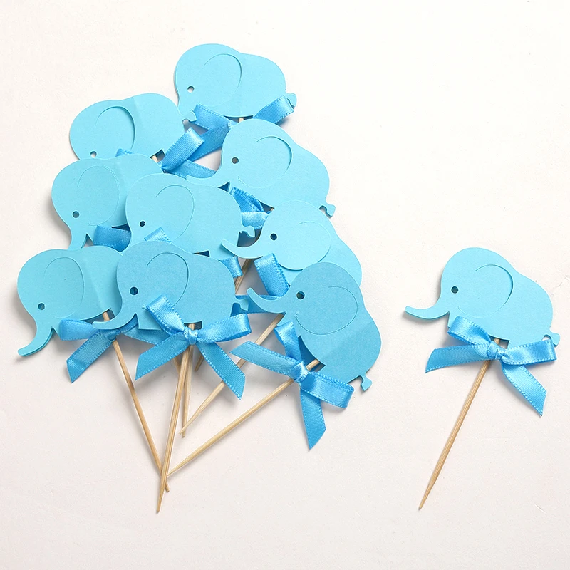 Изготовленные на заказ топперы для капкейков с бантом и синим слоном украшение