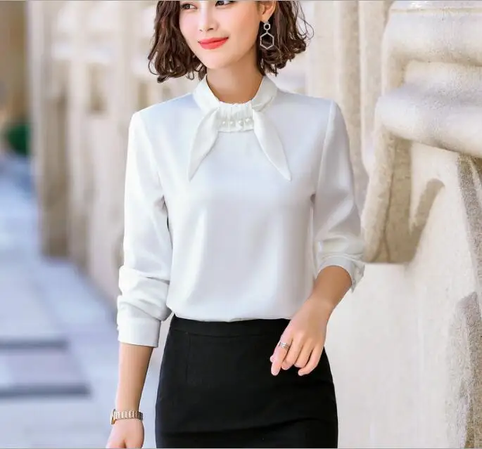 one blouse white Осенний Fmasuth элегантный костюм с рюшами для офиса, костюм с юбкой, Осенний блейзер с длинными рукавами, куртка+ юбка, 2 предмета, Женский костюм с юбкой для работы - Цвет: one blouse white