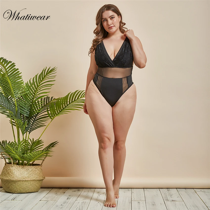 Whatiwear плюс размер сексуальное женское боди с вырезом на спине комбинезон