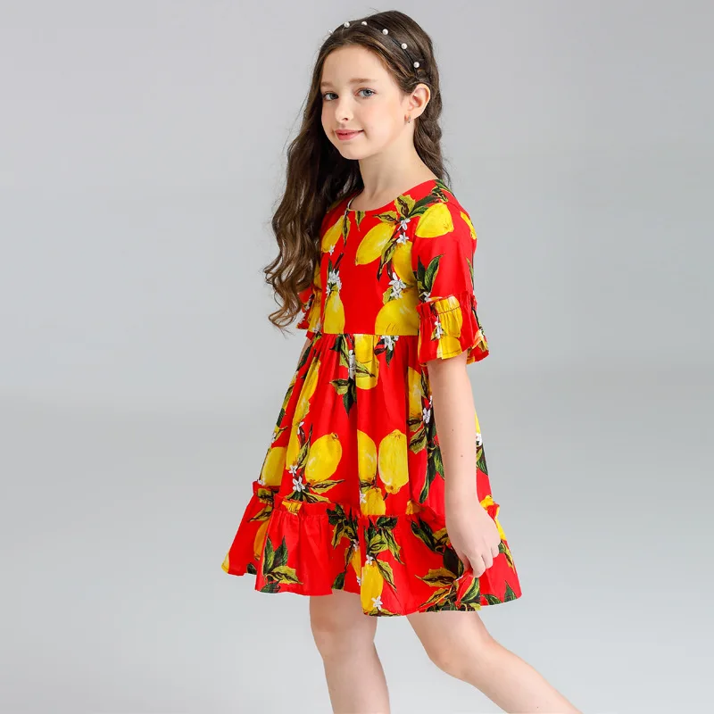 Children's dress summer girls in the sleeve новые девушки сшивание lemon большой хлопок dress|summer girl|girls