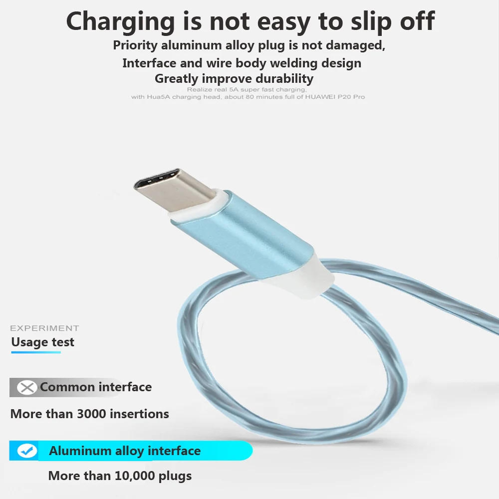Светодиодный свет потока данных USB Зарядное устройство C Тип/Micro USB/8-контактный