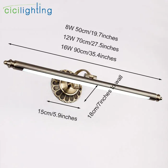 Новинка L50cm 70 см 90 см современный светодиодный светильник-зеркало бронзовая настенная лампа для ванной комнаты удлиненное настенное бра лампе деко винтажная лампа для туалетного столика
