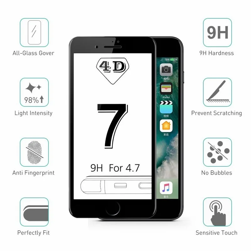 Защитная пленка Ascromy для iPhone 7 4d изогнутая полноэкранная защитная из закаленного