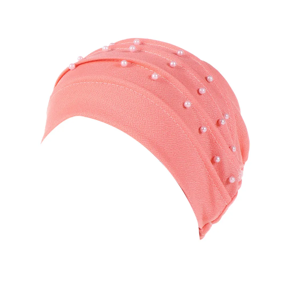 e Тюрбан женский отделанный бисером обруч для волос индийская шляпа мусульманская рябь Рак химия волос шапки бини банданы головной убор шапка PJ0822 - Цвет: e