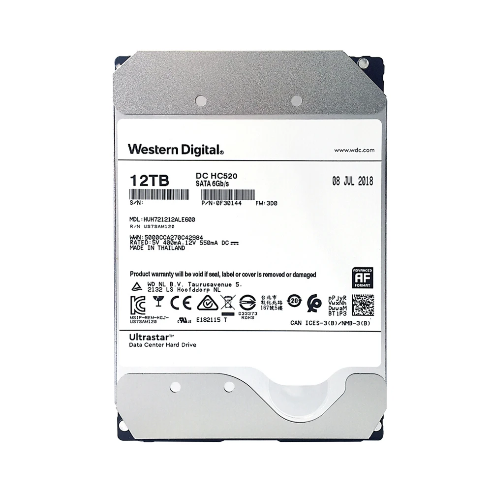 Western Digital 12 ТБ Ultrastar DC HC530 SATA HDD 7200 об/мин Класс 6 ГБ/сек. 512 МБ кэш 3 5&quot| |