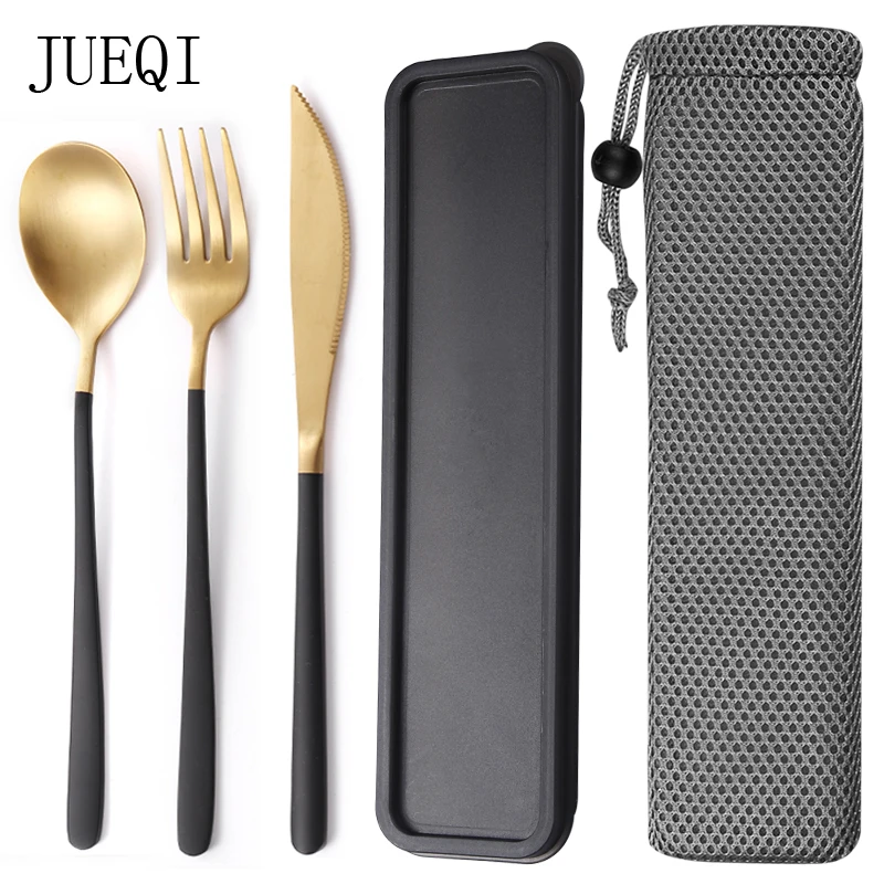 

JueQi Korean Tableware Cutlery Set Dinner S poon Fork Sets 18/8 Stainless Steel Western Gold Dinnerware Set