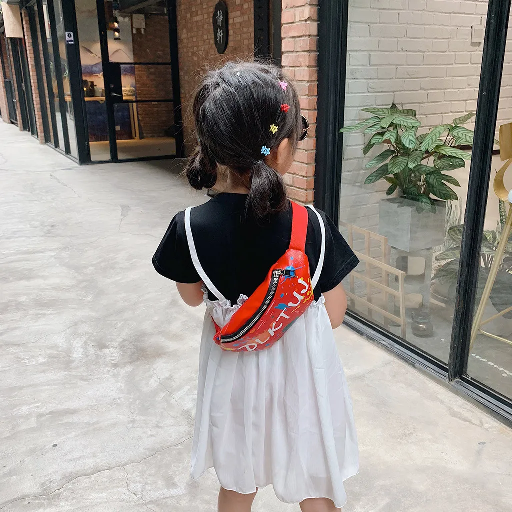 Children Waist Packs Bags Small Canvas Chest Bag Kid Boy Girl Graffiti Purse Belt Waist Bag Shoulder Messenger Crossbody Bags
