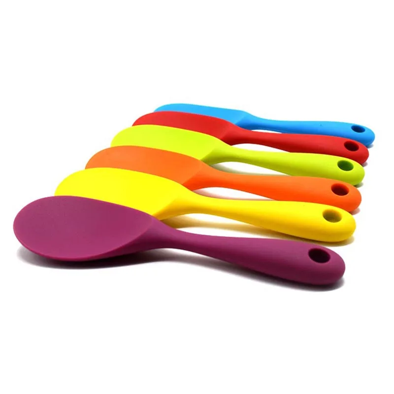 Food Grade Silicone Long-handled Rice Soup Spoon Kitchen Silicone Spoon Flatware Utensils Accessories Solid Color Kids Spoon