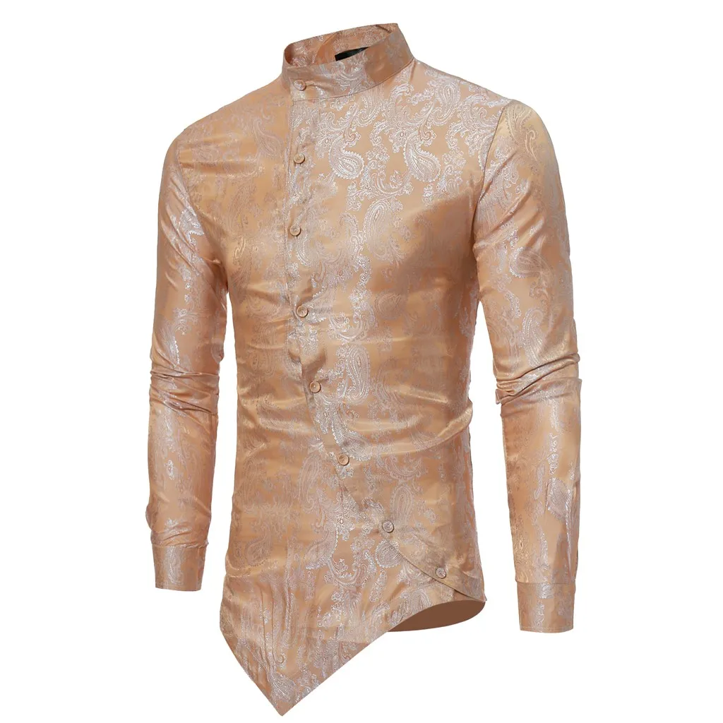 Новое поступление мужские рубашки мужские весенние Irraguler Slim Fit с длинным рукавом печатные мышцы футболки Топ Блузка camisa masculina#3