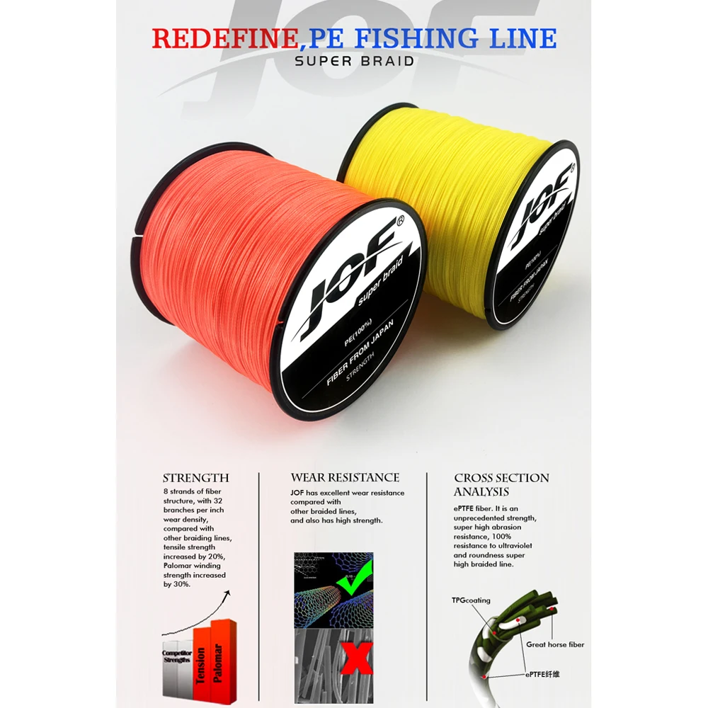 JOF 500 м 8 нитей 4 нити 10-80LB PE плетеный рыболовный провод Multifilament очень прочный рыболовный линия ЯПОНИЯ многоцветный
