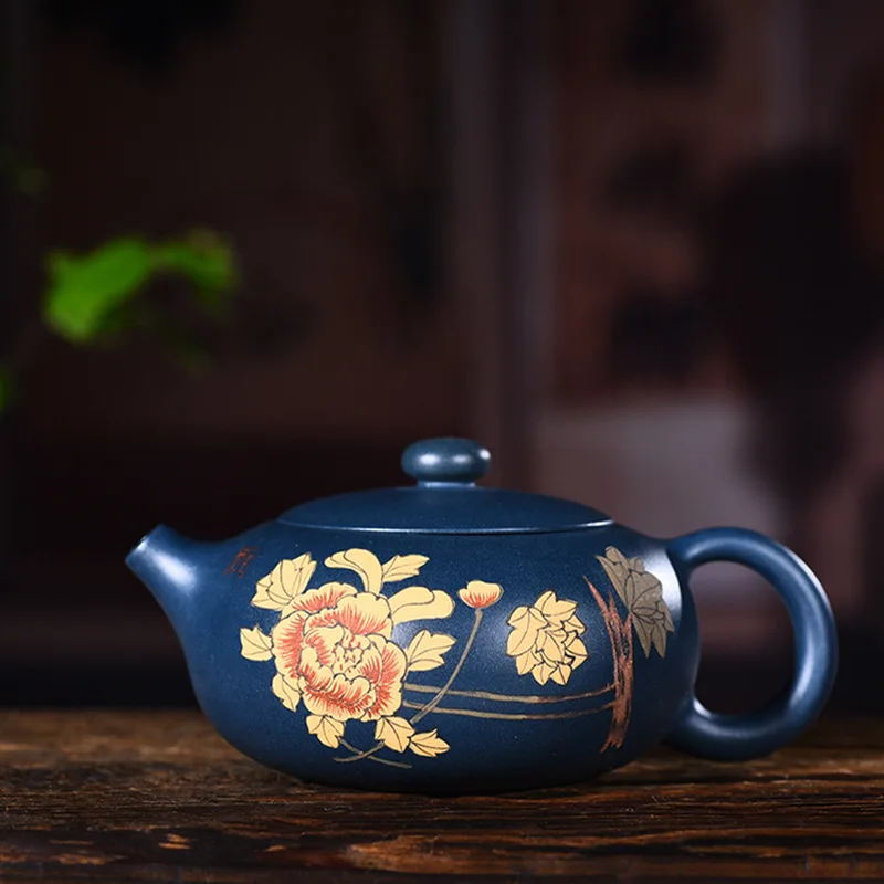 Yixing recommended quality goods all hand chlorite clay ore ink painting peony bian xi shi kung fu tea set the teapot | Дом и сад