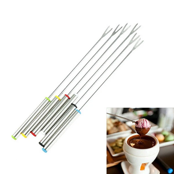 Dessert fork6 Новая Горячая 6 шт./компл. вилка для шоколада из нержавеющей стали, вилка для сыра с горячей пластиной, вилка для фруктов и десертов, плавильные Шпажки для фондю, инструменты для приготовления пищи - Цвет: Dessert fork6