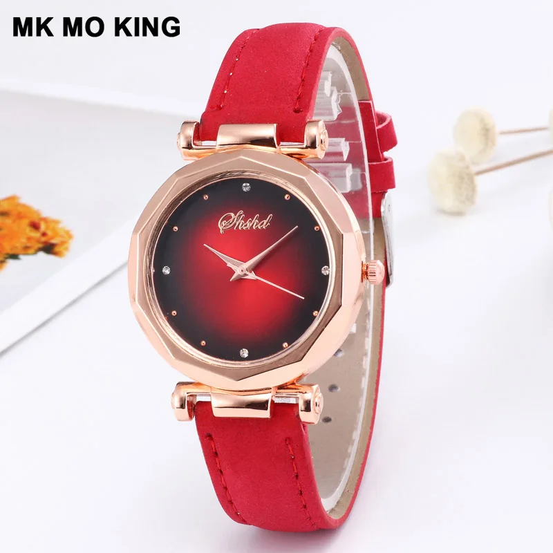 Новинка 2019 модные брендовые часы из розового золота с кожаными кристаллами