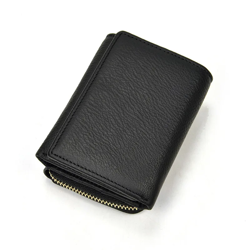 Johnature 2020 New Genuine Leather Casual Tri fold Short Men Womens Wallets And Purses Multi card position Cowhide Small Wallet|Мужские