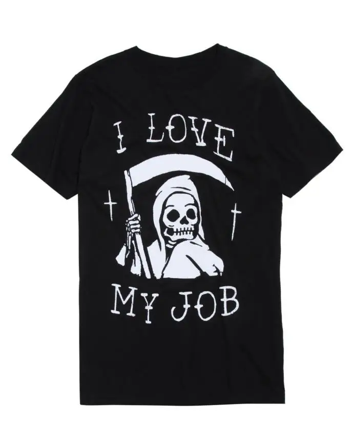 Футболка с надписью «i love my job», унисекс, графическая, эстетическая, гранж, camisetas, винтажная, tumblr, хлопок, ужас, Хэллоуин, Женский Топ, футболка - Color: Black-white txt