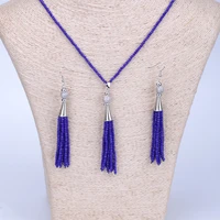 new fashion glass bead long necklace set tassel seed bead dangle drop earrings for woman bridemaid ethnic jewelry sets set006