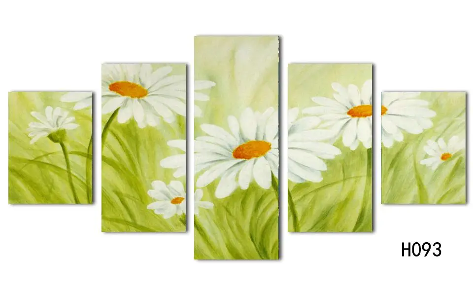 Модный хит продаж 5 панелей белые хризантемы цветы современное искусство холст