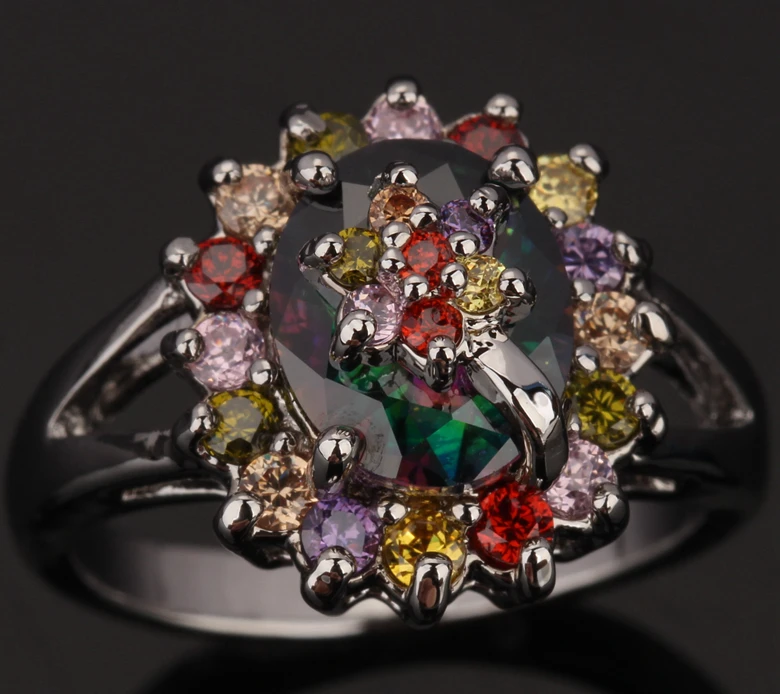 Небесный Радуга Циркон Гранат 925 пробы Серебряный цветок кольцо для Для женщин